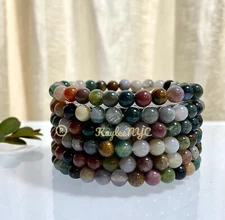 Wholesale 6 Pcs Natural Indian Moss Agate 6mm 7.5” Crystal Stretch Bracelet