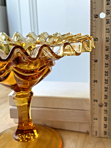 Vintage Fenton X Red Cliff Knobby Bulls Amber Glass Pedestal/Compote Bowl - Picture 2 of 11