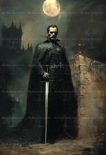VAMPIRE GOTHIC ART PRINT, Dracula Poster, Dark Fantasy Decor, Horror Moon Castle