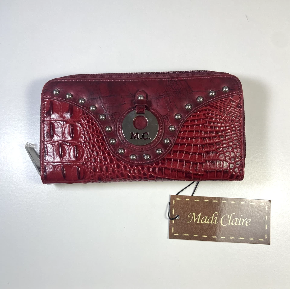 Bolso sin asas cartera Madi Claire de cuero genuino rojo, nuevo con etiquetas, imitación intemperie Foto 2 de 4