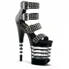 Womens Platform Buckle Super High Stiletto Heel Nightclub Sandals Rivets Punk Sz