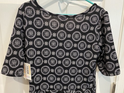Lularoe Nicole Fit & Flare Dress Women's 2XL Black / White Design Stretch NWT - Picture 10 of 18