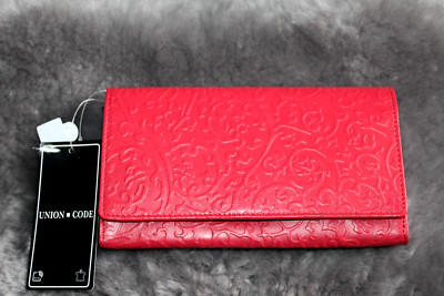Union Code Large Red RFID Protected Genuine Leather Snap Embossed Wallet NWT