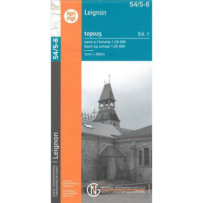 Belgium Leignon IGN Topo map 54/5-6 Hiking Walking cycling Driving WW2 history