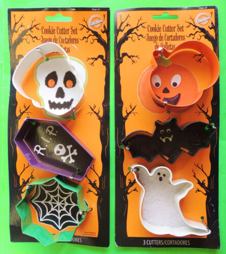 3pc Halloween Cookie Cutter Set Pumpkin Bat Ghost OR Skull Coffin Spider Web etc - Afbeelding 1 van 5