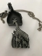 VTG Torino Pewter Brooch Pin Necklace Earrings Jewelry Trinket Box Set Giraffe