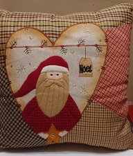 Primative Country Farmhouse Look Patchwork Santa Pillow 14" X 14" Christmas