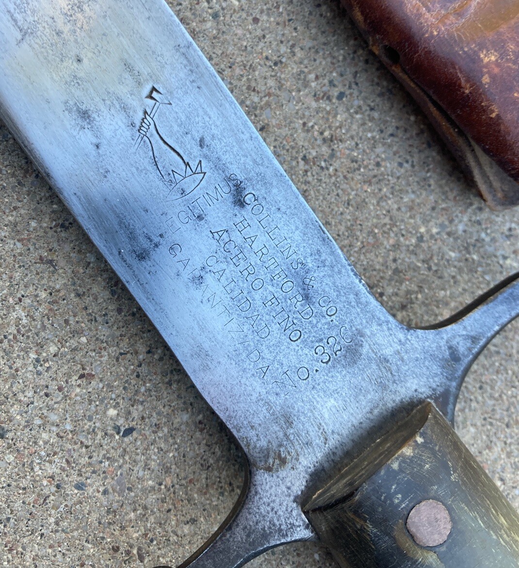 RARE 32" U.S. Collins & Co. #326 Machete / Sword with Tooled Scabbard