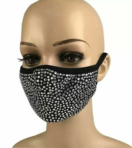 Rhinestone Bling Crystal Face Mask Sparkly Reusable Washable With Filter Pocket - Picture 19 of 35