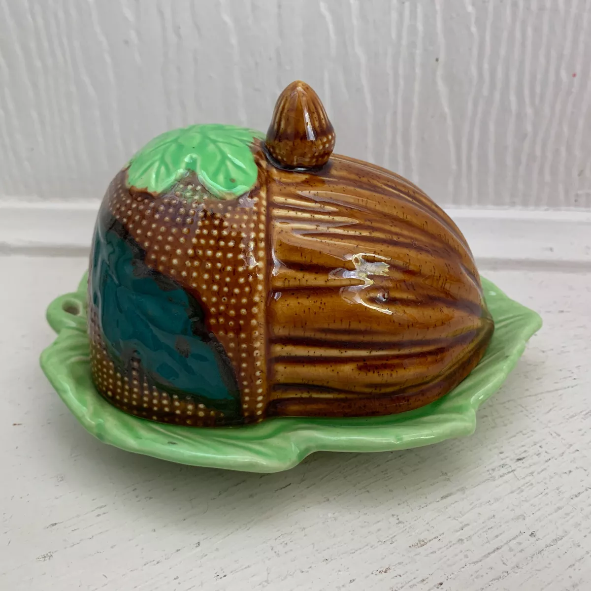 Antique Butter Dish Porcelain Acorn Butter Lidded Dish Japan