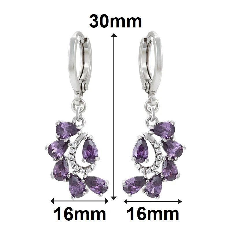 Pendientes colgantes de plata de ley 925 para mujer amatista natural 30 mm con cierre de palanca D53 Foto 2 de 4