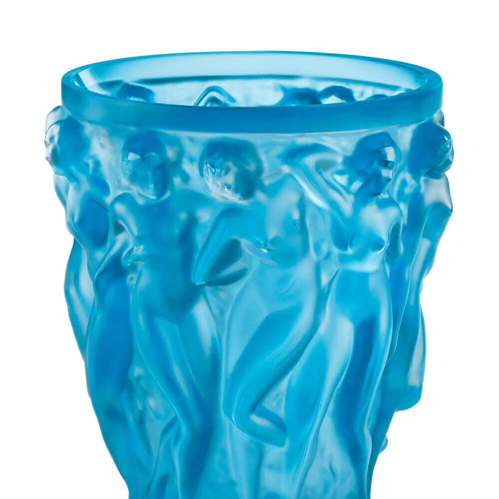 NEW LALIQUE CRYSTAL PALE BLUE BACCHANTES VASE SMALL