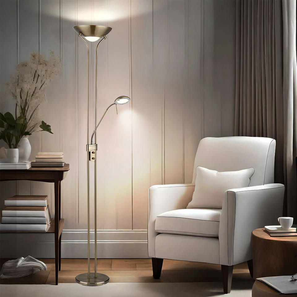 Stehleuchte Stehlampe Deckenfluter flexibler Lesearm messing dimmbar Kabel LED - Bild 4 von 4