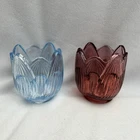 2 Fenton Glass Tulip Votive Candle Holder Lt Blue And Purple Lotus Leaf Stamped