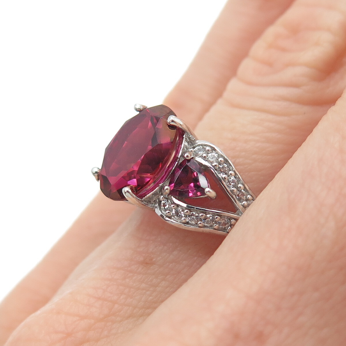 925 Sterling Silver Lab-Created Ruby Real White T… - image 2