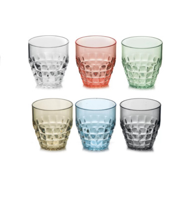 Guzzini 6er Set verschiedene niedrige Trinkbecher - Tiffany Serie - 350 ml - Trinkglas