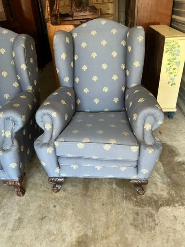 Par de sillones de ala antiguos del siglo XIX Foto 4 de 4
