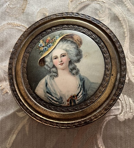 Early 1900’s Vintage Brass Metal Powder Jewelry Trinket Box Lid And Insert - Foto 6 di 6