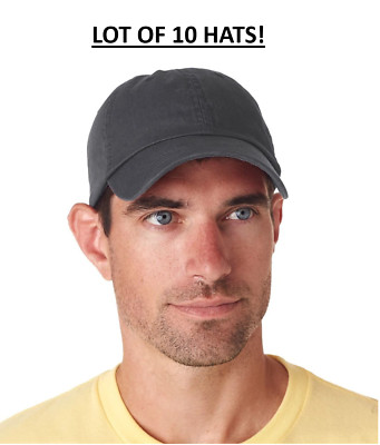 10 Pcs Plain Cotton Baseball Cap Polo Style Washed Hook & Loop Adjustable $5/pc!
