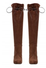 Gucci Knee High Double Gg Brown Suede Platform Heels Boots Womens 37.rrp £1,230