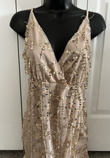 1920's Look Sequin Dress Champagne M Zipper Back Adjustable Straps Sexy