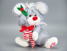 Vintage Fisher Price Puffalumps Mouse Christmas Gray Candy Cane Girl Plush 1987