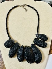 Vintage Black Shiny Chunky Lava Rock Beaded Necklace