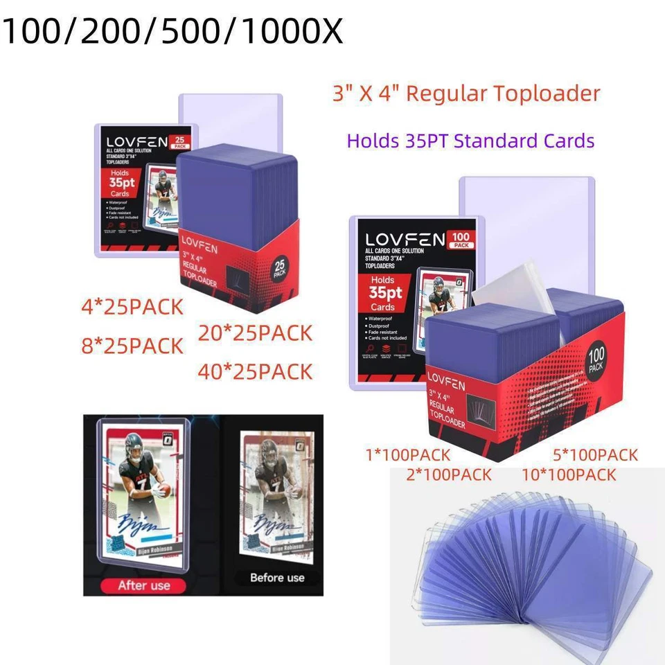 LOVFEN 100/200/500/1000CT 3"x4" Toploaders For Pokemon 35pt Standard Trading Cards