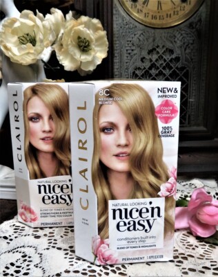 2 x Clairol Nice' n Easy Permanent Hair Dye 8C Medium Cool Blonde BRAND NEW