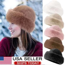 Women Winter Furry Hat Faux Fur Russian Cossack Hat Fluffy Warm Ski Snow Cap