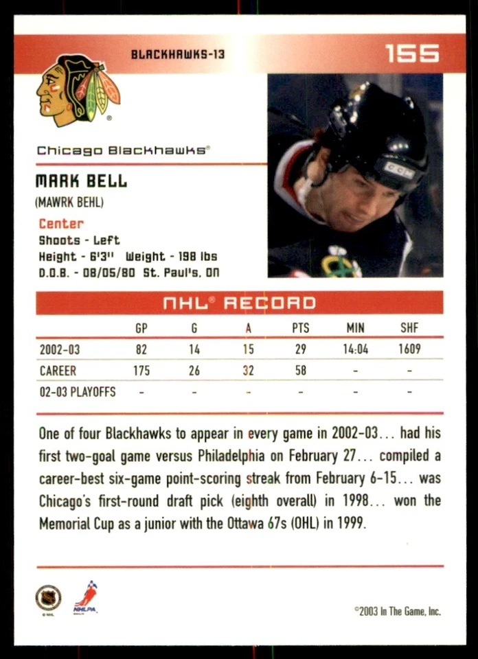 2003-04 In The Game Action Mark Bell #155 - Image 2 of 2