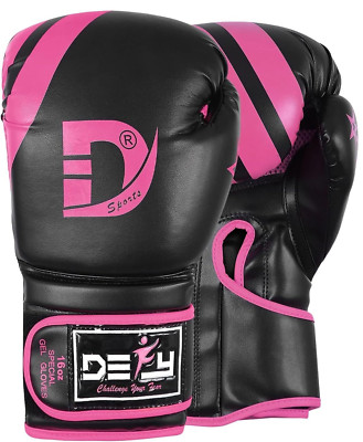 DEFY Boxing Gloves Muay Thai Kick Boxing MMA Fight Sparring - Black/Pink