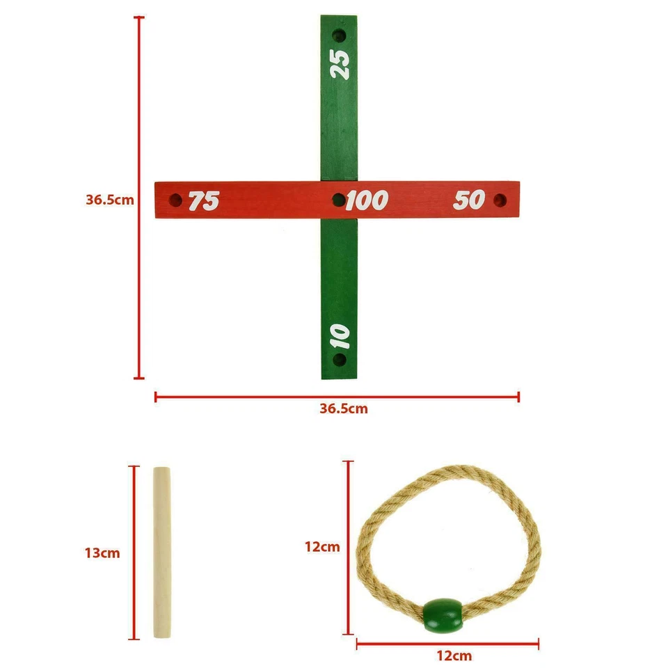 Wooden Garden Quoits Indoor Outdoor Family Pegs Kids Rope Hoopla Game Ring Toss - Image 4 of 4