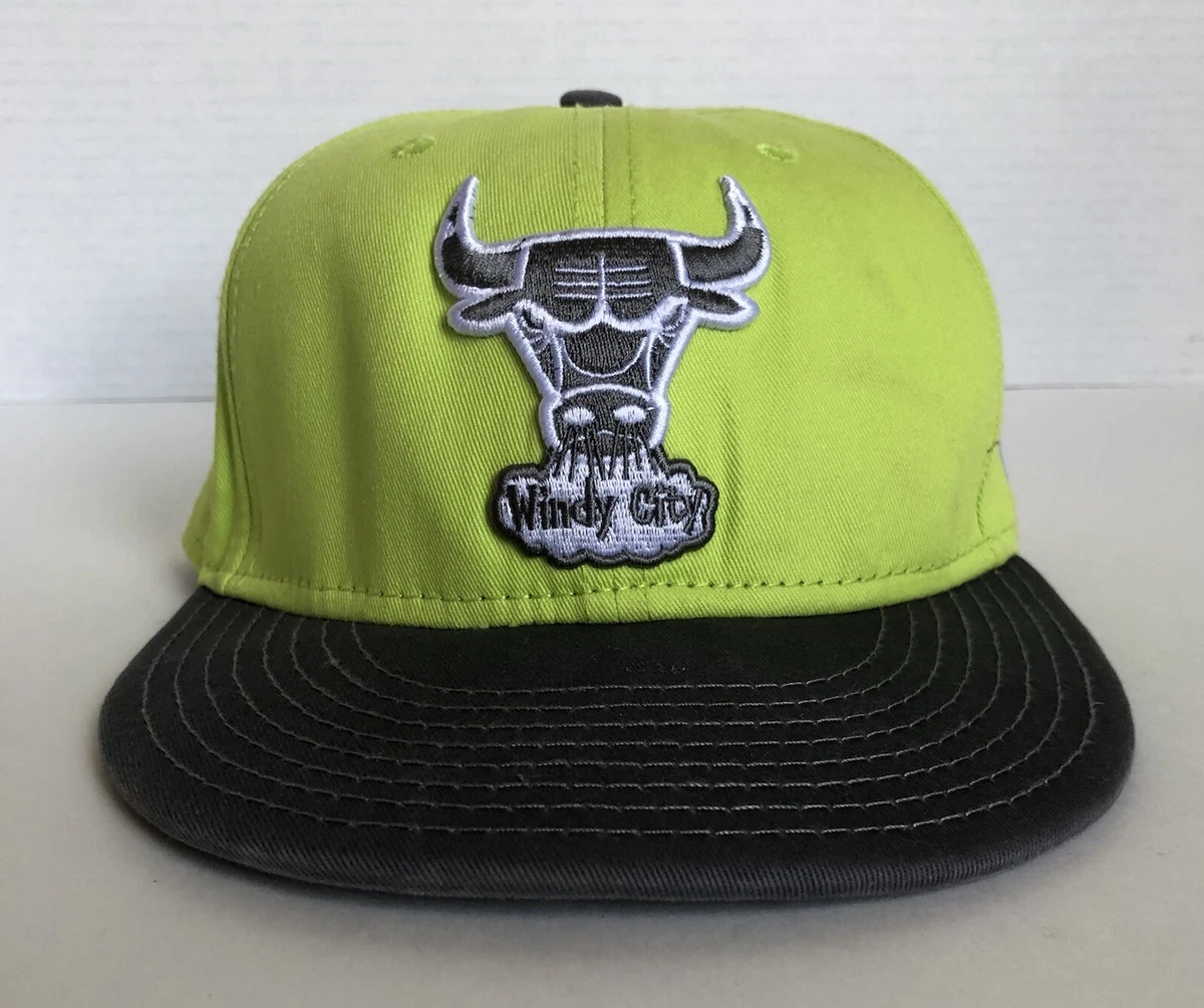 Black and lime green bulls snapback Clearance