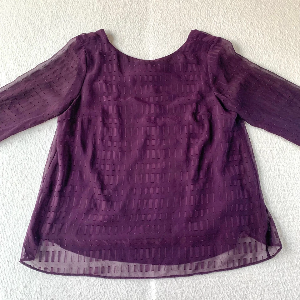 Camisa Blusa Top Forrada Ligera AB Studio Para Mujer XL Púrpura Sólida Manga Larga Foto 2 de 4