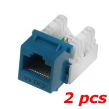 2 PACK - CAT6A 10G RJ45 110 Punch Down 8P8C Keystone Modular Snap-In Jack Blue