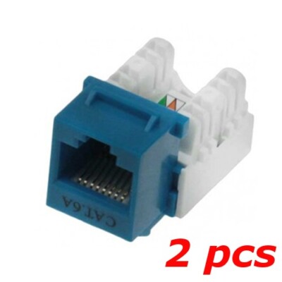 2 PACK - CAT6A 10G RJ45 110 Punch Down 8P8C Keystone Modular Snap-In Jack Blue