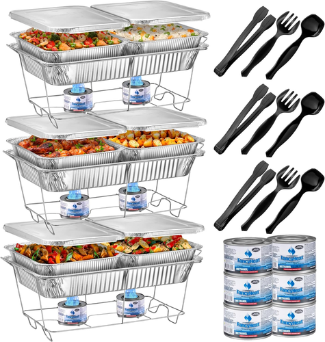 Disposable Chafing Dish Buffet Set, Food Warmers for Parties, Complete 33 Pcs of