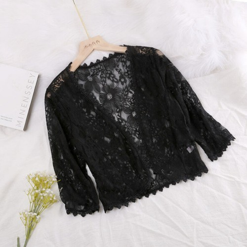 Women Floral Lace Crop Top Bolero Shrug Cape Half Sleeve Cardigan Bridal Shawl - Picture 12 of 12