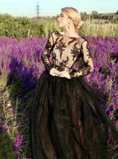 Black Gothic Wedding Dress Lace Appliques Classic A Line Long Sleeves Bride Gown