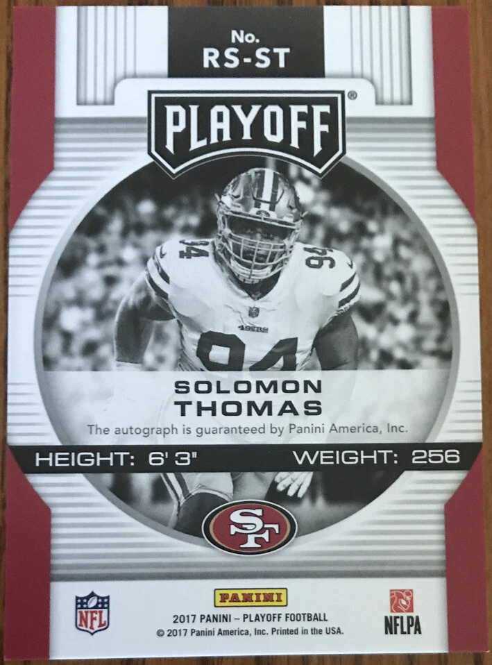 2017 Playoff Hail Mary Rookie Signatures Solomon Thomas RS-ST - Image 2 of 2