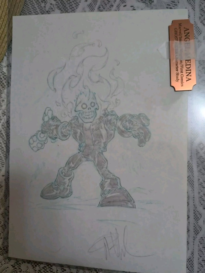 Original Pencil And Blue Line Ghost Rider Art By Comic Artist Angel Medina. Comic Art