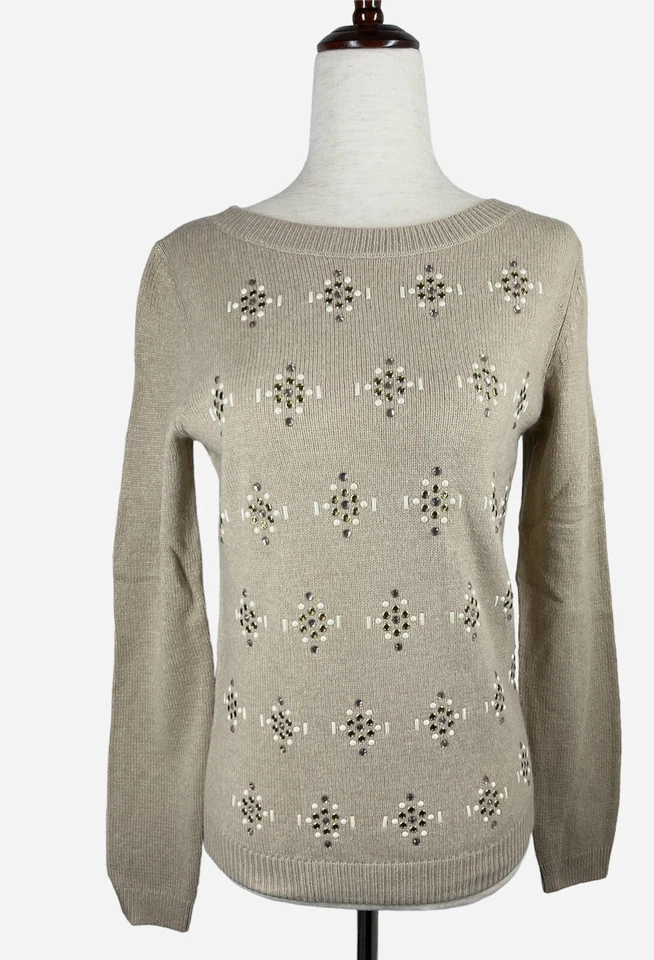 🆕 NUEVO Suéter Para Mujer TALBOTS Beige Estrás Talla XS Nuevo con Etiquetas ¡MUY CHIC! Foto 2 de 4