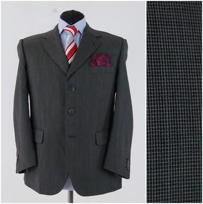 Mens Pin Check Blazer 42S US Size EMIDIO TUCCI Dark Grey Wool Sport Coat Jacket