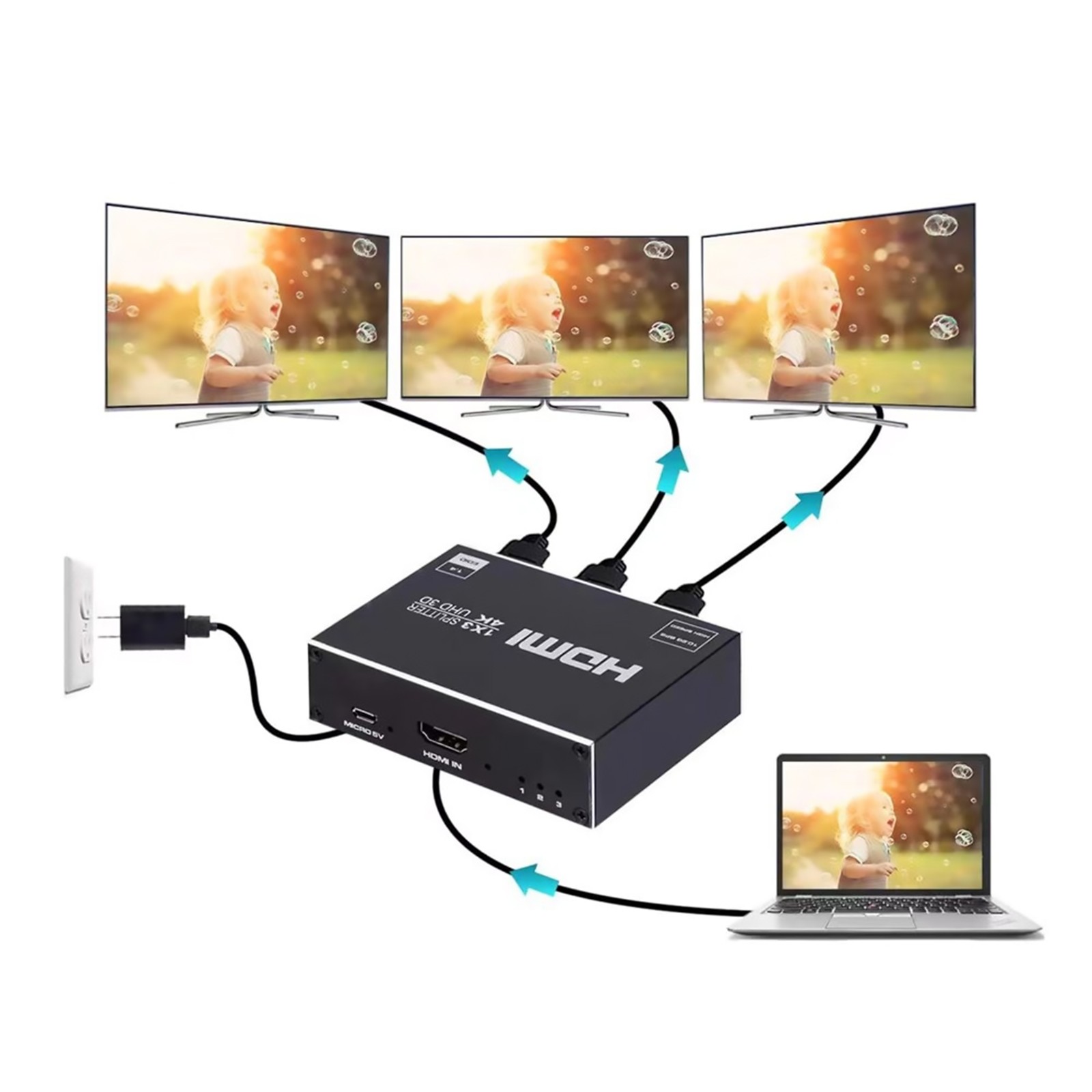 HDMI-Compatible Splitter 4K HDMI Splitter 1 In 3 Out 1x3 Converter 4 Ports