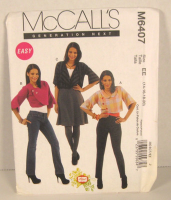McCall's Generation Next 6407 Easy Jackets Misses' 14-20 Pattern Uncut