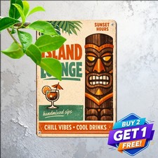 Aloha Hawaii Tiki Bar Tin Sign Tropical Beach Party Lounge Metal Plaque 8x12