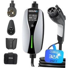 Level 2 EV Charger 32A, 240V, NEMA 14-50 32A Adjustable NEMA 14-50 Plug Silver