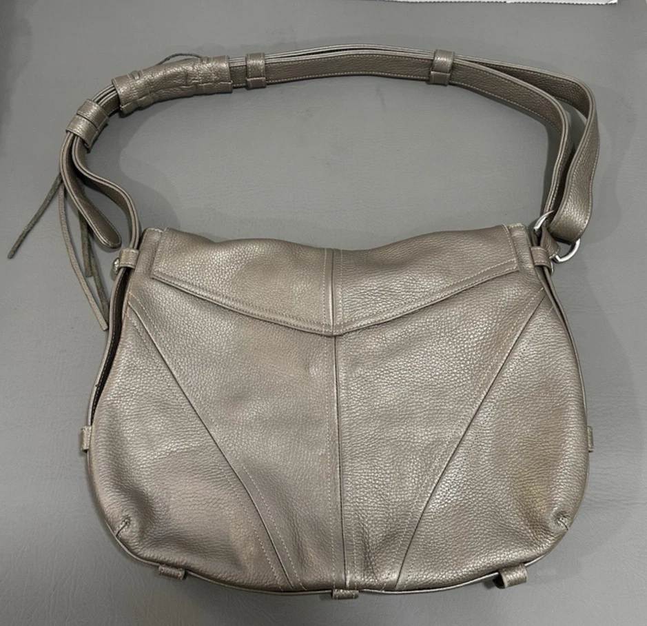 BOTKIER Silver Taupe Bohemian Leather Hobo Shoulder Bag with Tassels - Image 2 of 4