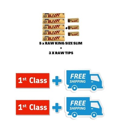 RAW Classic King Size Slim Classic unraffinierte Haut Rollpapier/GRATIS ROH Tips